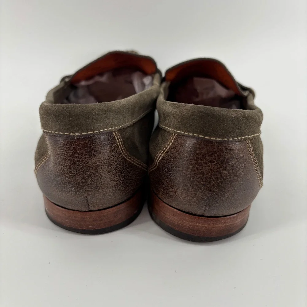 Martin Dingman Mens Penny Loafers 9M Olive Green Suede Leather Handcrafted